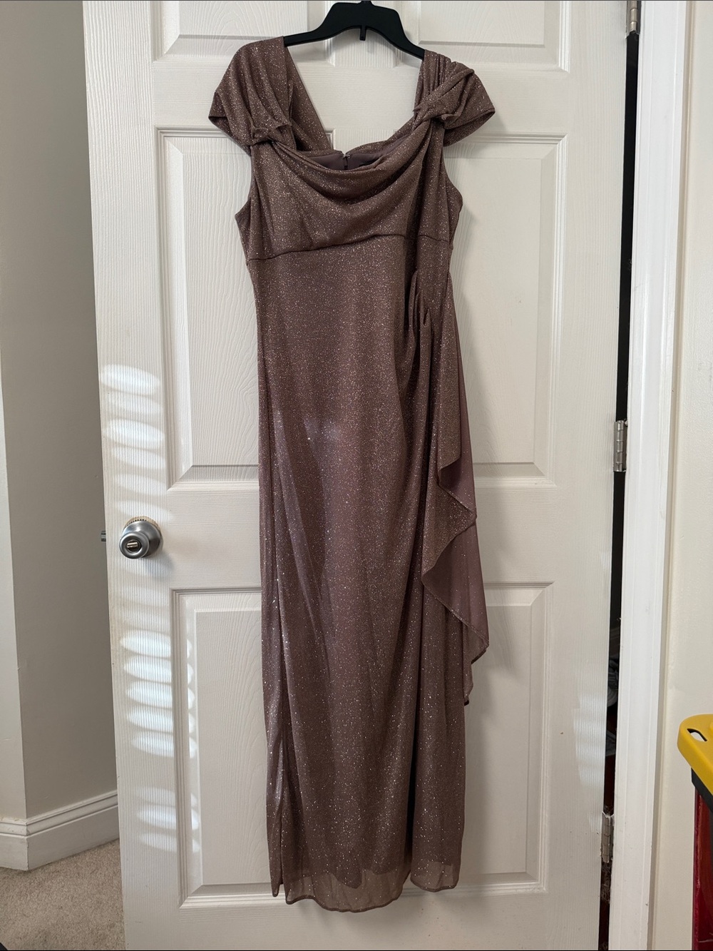 R&M Richards Sparkling Taupe Maxi Gown